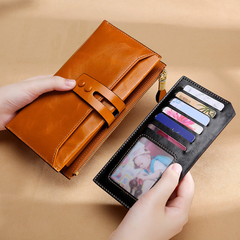 Wallets Multi Card Buckle Long Oil Wax Leather Wallets