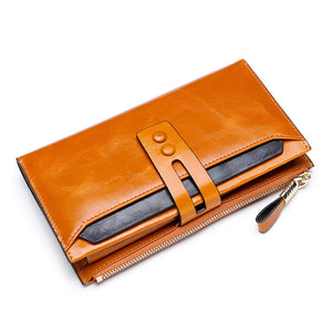 Wallets Multi Card Buckle Long Oil Wax Leather Wallets