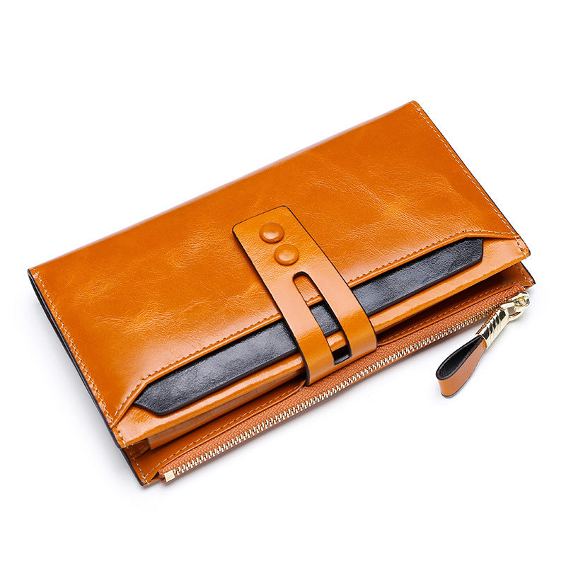 Wallets Multi Card Buckle Long Oil Wax Leather Wallets