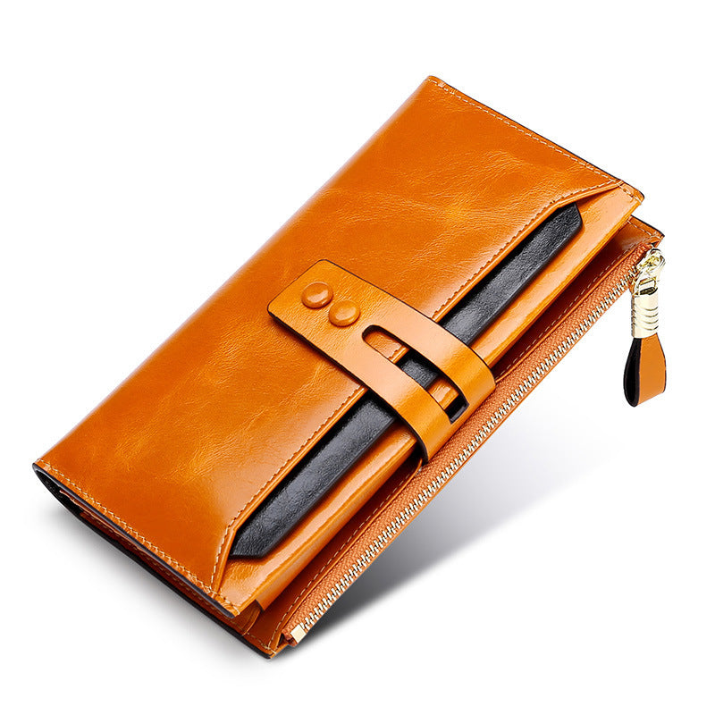 Wallets Multi Card Buckle Long Oil Wax Leather Wallets
