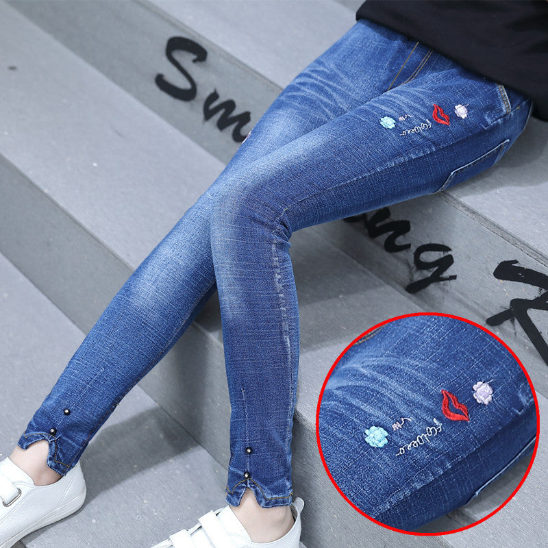 Clothing Girls" Spring New Fashion Five Pointed Star Skinny Jeans