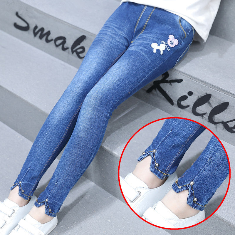 Clothing Girls" Spring New Fashion Five Pointed Star Skinny Jeans