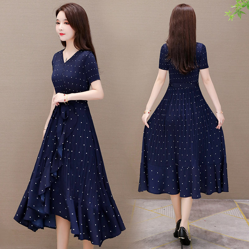 Poldian chiffon dress women"s summer new style lady"s broad lady"s thin and noble mother"s skirt