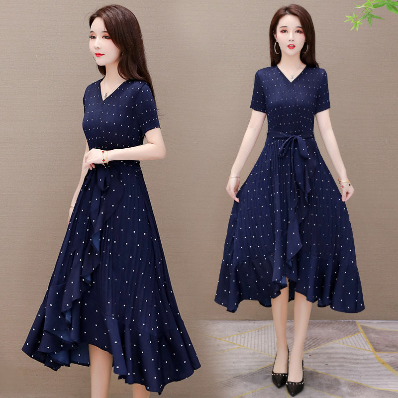 Poldian chiffon dress women"s summer new style lady"s broad lady"s thin and noble mother"s skirt