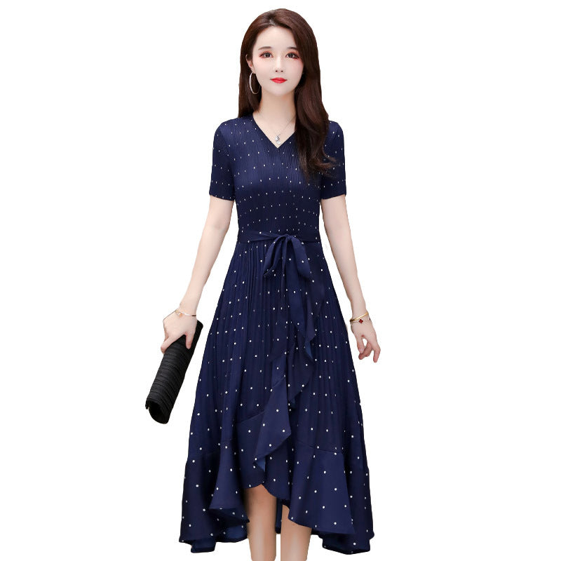 Poldian chiffon dress women"s summer new style lady"s broad lady"s thin and noble mother"s skirt