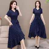 Poldian chiffon dress women"s summer new style lady"s broad lady"s thin and noble mother"s skirt