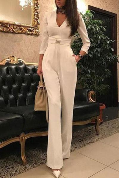 Akatonbo European And American New Women'S Wear Jumpsuit Ebay Quick Sell Sexy Deep V7 Split Sleeve Jumpsuit