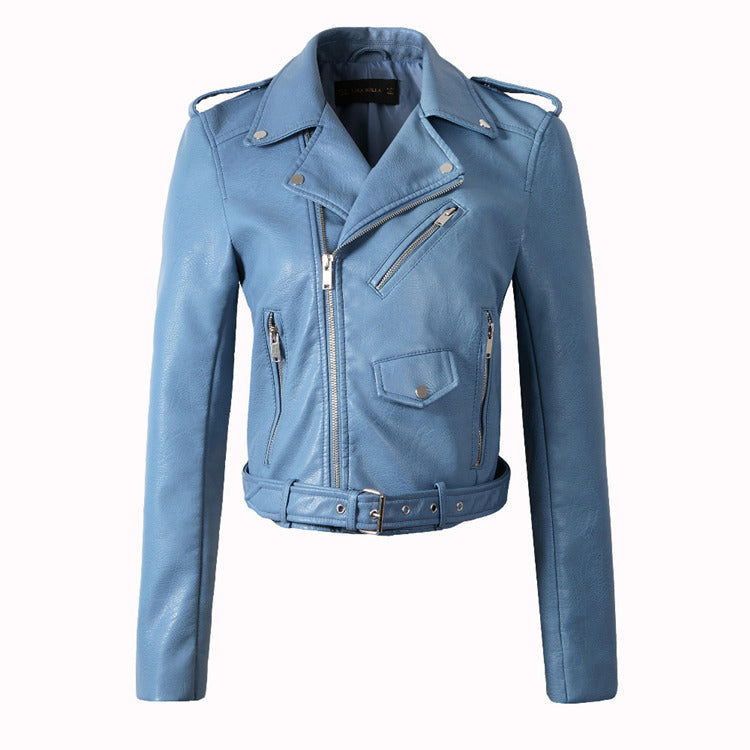 Chaqueta de cuero estilo coreano ajustada de motociclista
