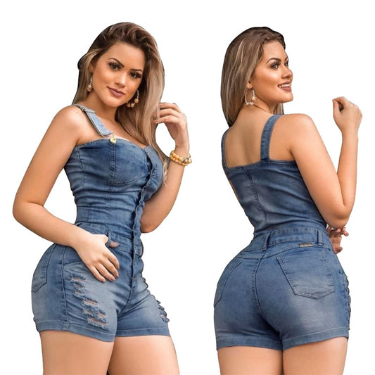 Akatonbo Plus Size Elegance Cotton Jeans Woman Ladies Short Romper