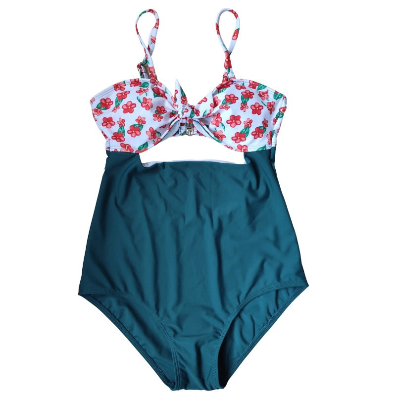 Women'S Swimwear High Waist One-Piece Multicolor Printed Maternity Swimwear