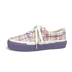 Plaid Shoes Female Japanese Canvas Shoes Students