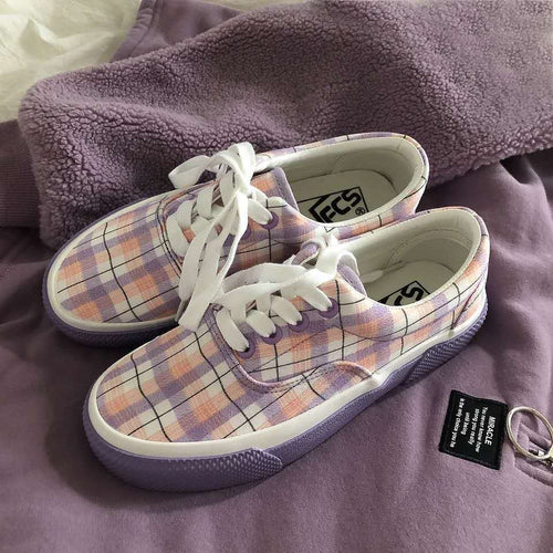 Plaid Shoes Female Japanese Canvas Shoes Students