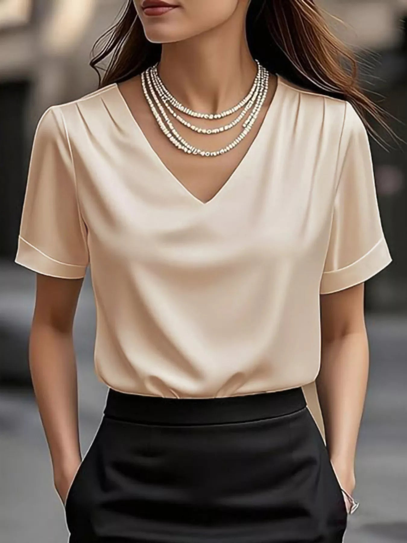 Shop V-Neck Satin Blouse - Women's Fashion | Akatonbo