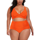 Plus Size V-neck high waist pleated swimwear two piece set