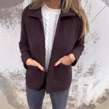 Lapel Zipper Jacket With Pockets Fashion Solid Color Coat Fall Winter Women's Clothing