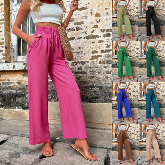 Akatonbo New Casual Pants With Pockets Elastic Drawstring High Waist Loose Trousers For Women