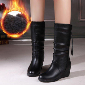 Women's thick-soled British style mid-tube boots