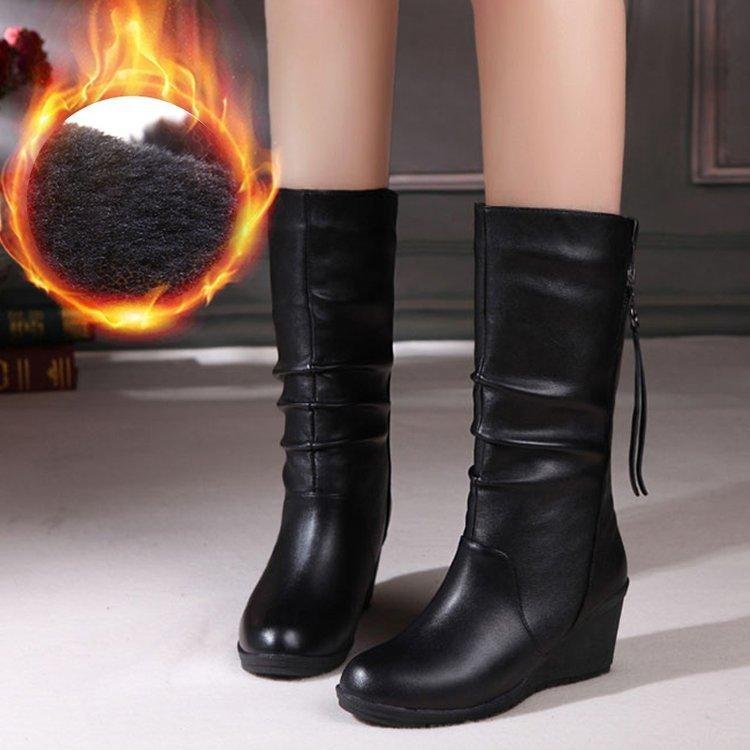 Women's thick-soled British style mid-tube boots