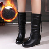 Women's thick-soled British style mid-tube boots