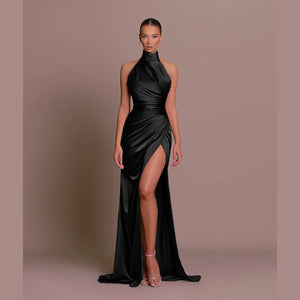Halter Sleeveless Autumn New Graceful Stand Collar Long Dress
