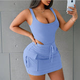 Women's Suits Summer Square Neck Suspender Jumpsuit And Slim Skirt