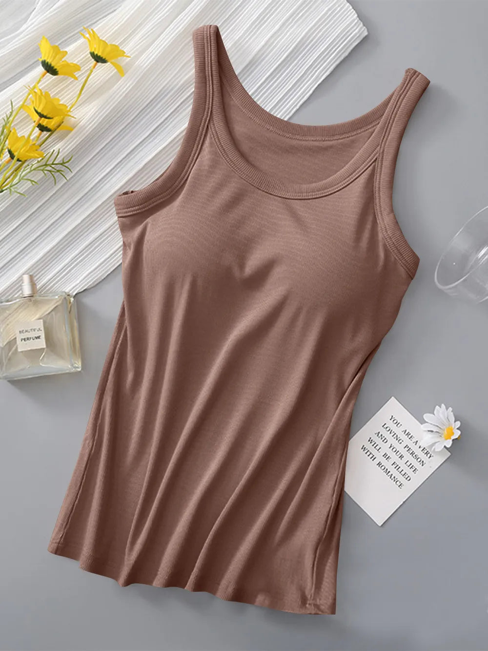Shop Round Neck Tank with Bra - Women's Fashion | Akatonbo