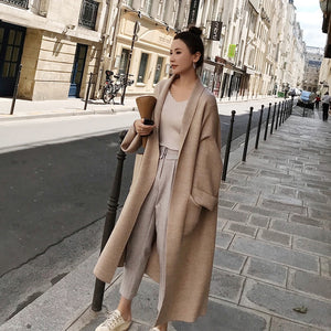 Mid-length sweater coat knit cardigan