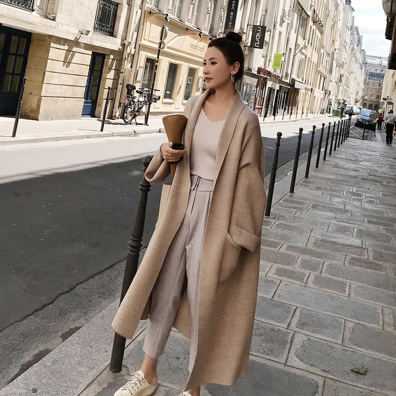Mid-length sweater coat knit cardigan