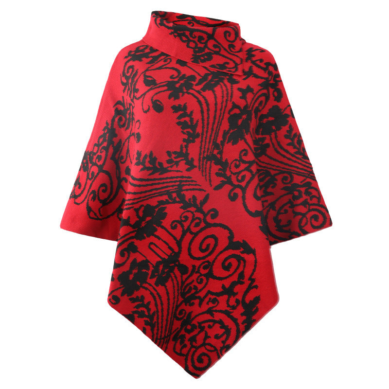 Women Printed Cape Shawl Sweater Coat