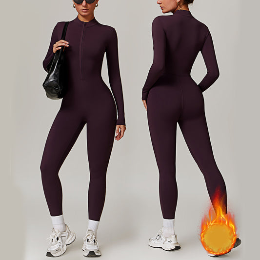 Akatonbo Warm Zipper Long-Sleeved Jumpsuit Yoga Fitness Sports Pants Breathable Bodysuit Women'S Clothing