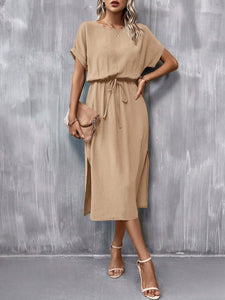 Clasi Batwing Sleeve Knot Front Split Thigh Dress
