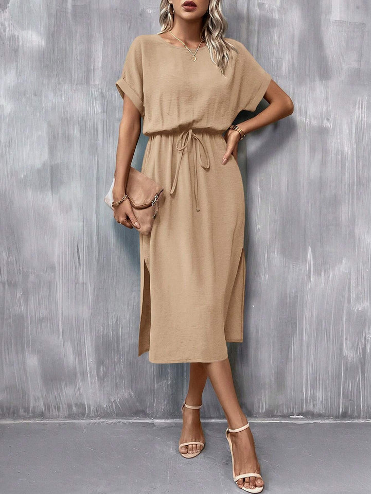 Clasi Batwing Sleeve Knot Front Split Thigh Dress