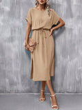 Clasi Batwing Sleeve Knot Front Split Thigh Dress