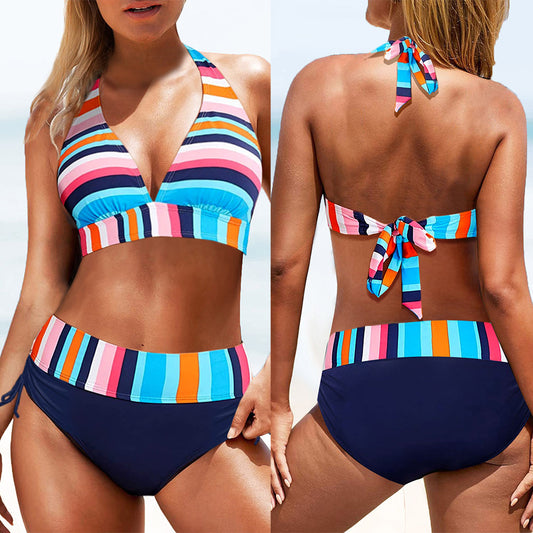 Akatonbo Swimwear Striped Printed Split Sexy Bikini