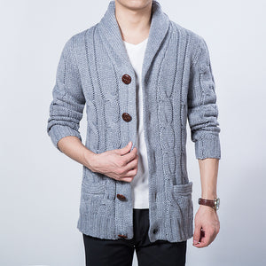 Men's casual lapel long-sleeved knitted cardigan