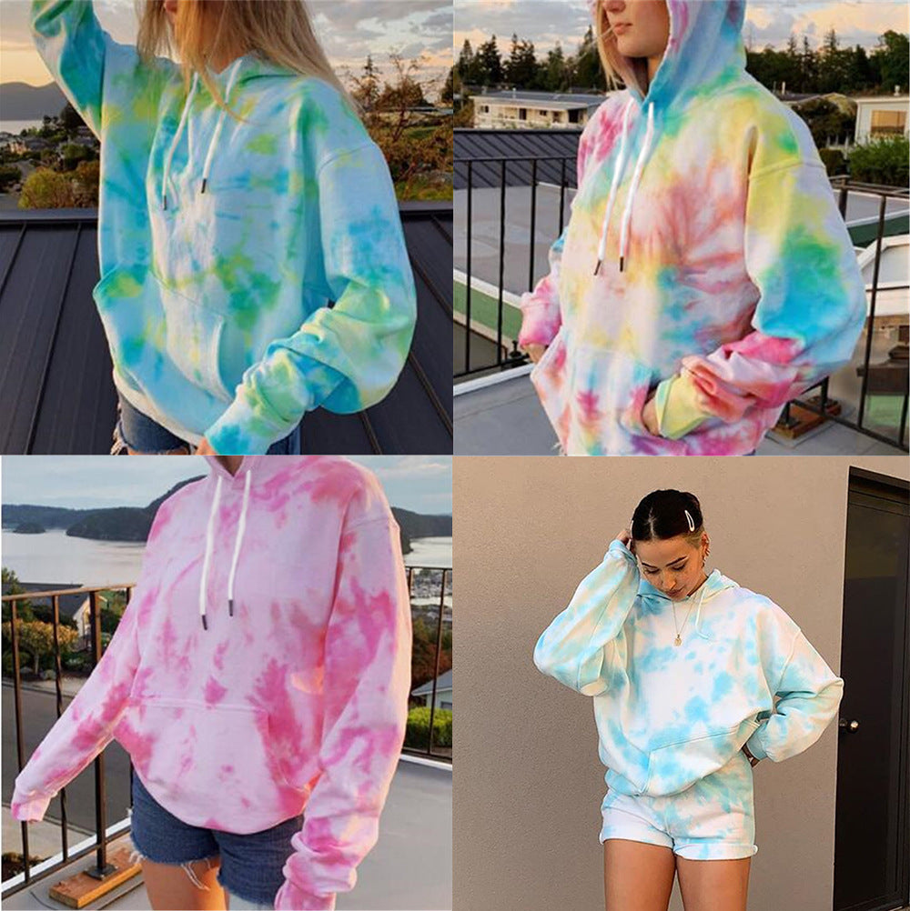 Manteau veste ample décontracté à capuche imprimé tie-dye