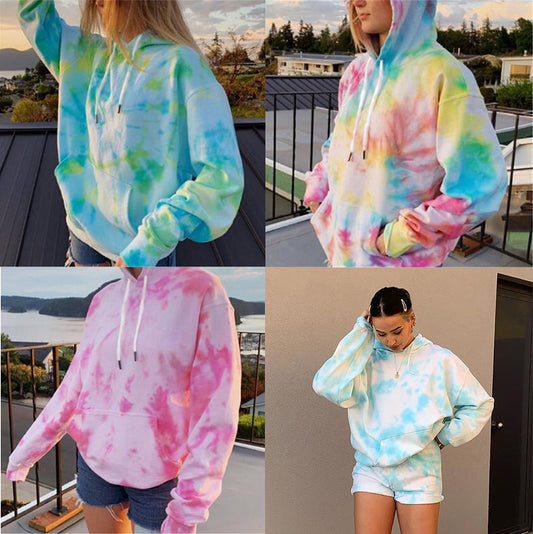 Akatonbo Loose Hooded Tie Dye Print Casual Overcoat Jacket Top