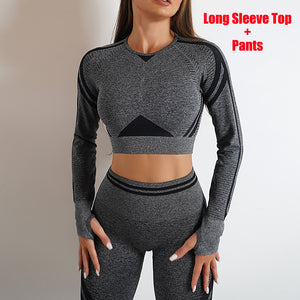 Seamless Yoga Pants Sports Gym Fitness Leggings Or Long Sleeve Tops Outfits Butt Lifting Slim Workout Sportswear Clothing