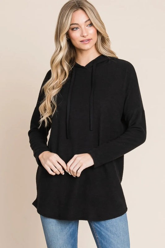 Akatonbo Bombom Contrast Drawstring Drop Shoulder Knit Hoodie