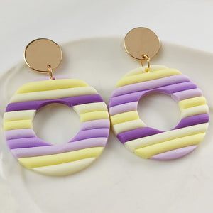 Aggregate Brickearth Polymer Clay Earrings Rainbow Bar Multicolor Art
