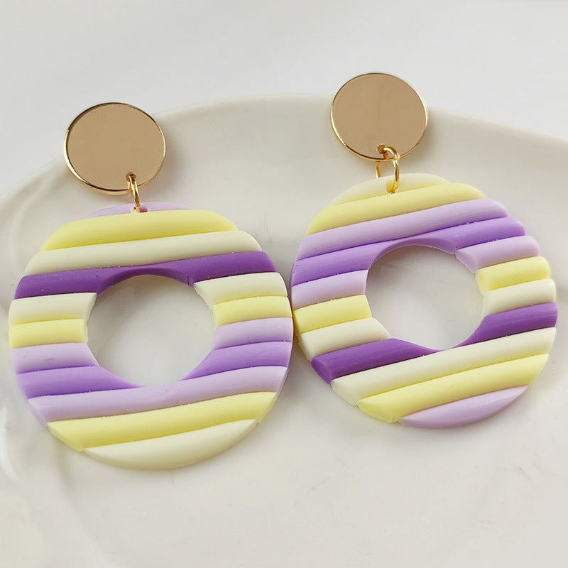 Aggregate Brickearth Polymer Clay Earrings Rainbow Bar Multicolor Art