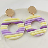 Aggregate Brickearth Polymer Clay Earrings Rainbow Bar Multicolor Art