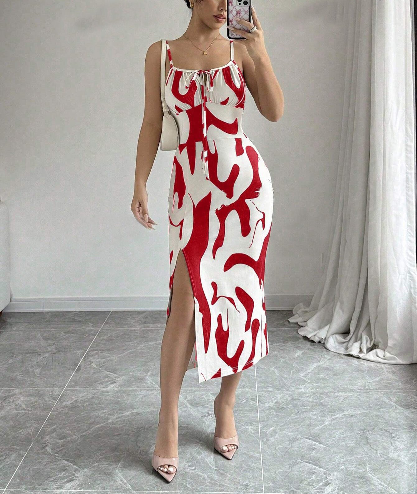 Summer Printed Suspender Split Dress