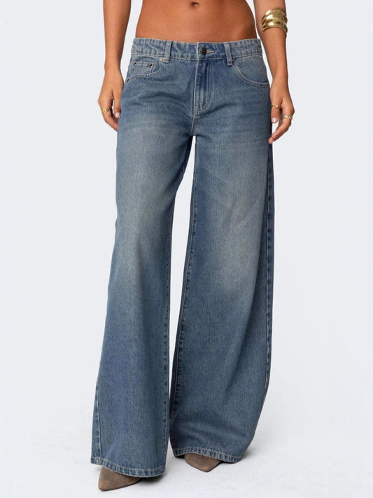 Shop Vintage Wash Wide Leg Jeans - Women's Fashion | Akatonbo
