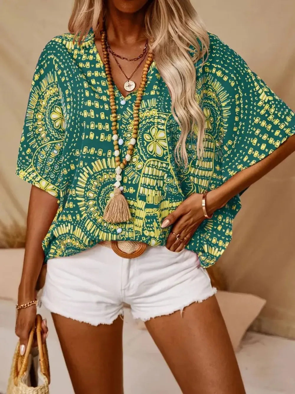 Shop Printed V-Neck Half Sleeve Top - Women's Fashion | Akatonbo