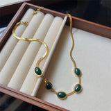 Fashion Jewelry Green Stone Crytal Snake Chain Multilayer Necklace For Women Pendant Boho Fashion Jewelry Gift