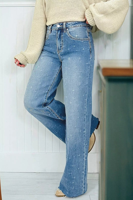 Shop Distressed Detail Tummy Control Raw Hem Jeans - Women's Fashion | Akatonbo