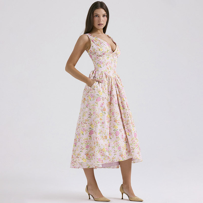 Southern Charm Women's Summer Pleated Floral Swing Dress