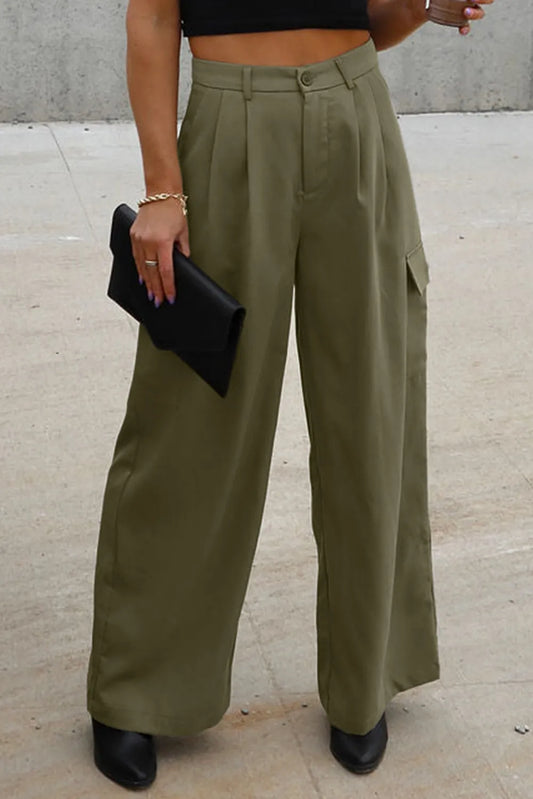 Shop Ruched Wide Leg Pants with Pockets - Women's Fashion | Akatonbo