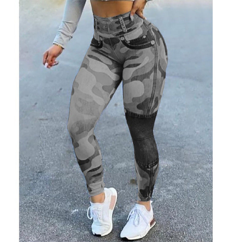 Women's Quick-drying Slim Fit Denim Print Yoga Pants Leggings